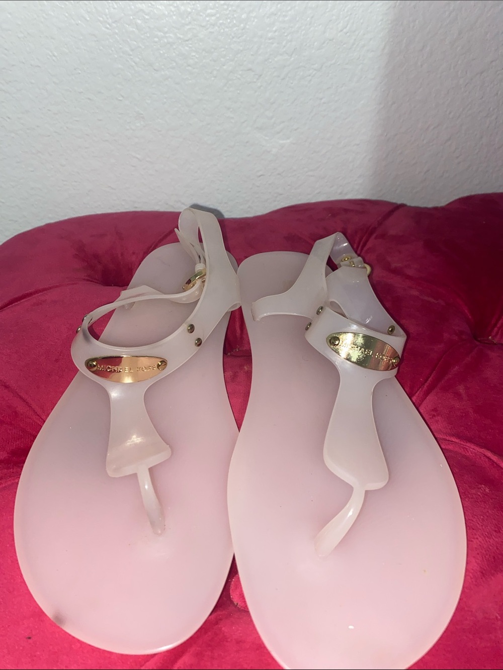Michael Kors Pale Pink Jelly Thong Sandals with Gold Logo